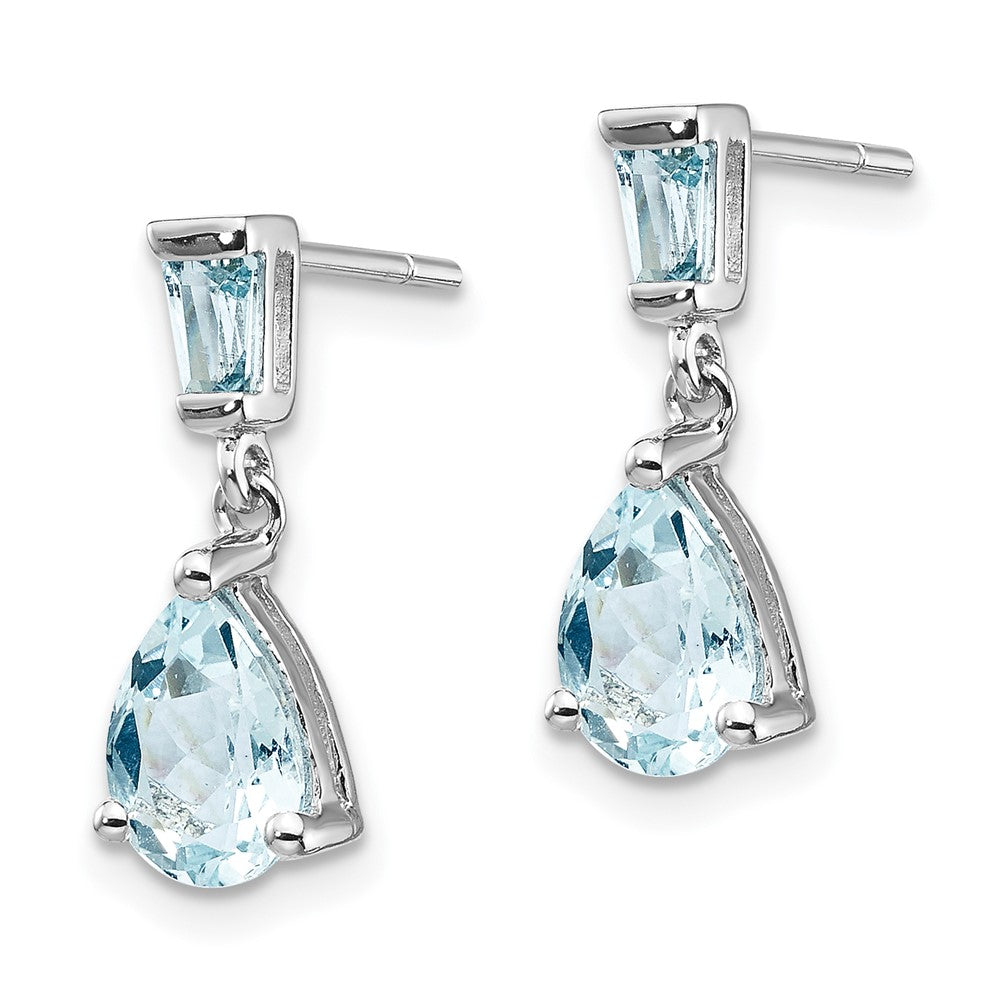 Solid 14k White Gold Simulated Aquamarine Dangle Earrings