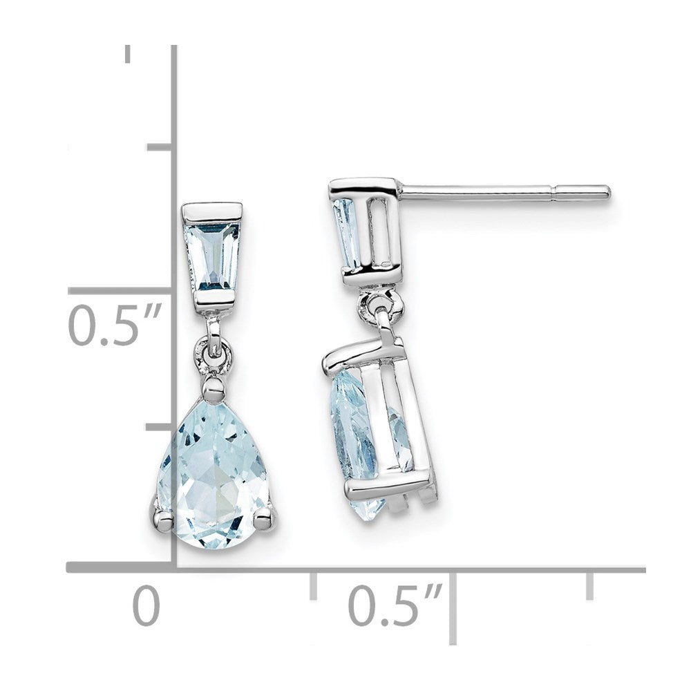 Solid 14k White Gold Simulated Aquamarine Dangle Earrings