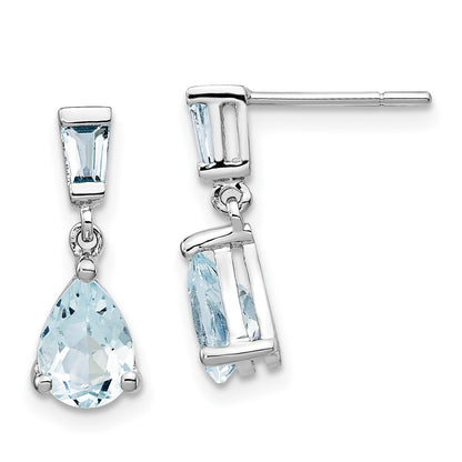 Solid 14k White Gold Simulated Aquamarine Dangle Earrings