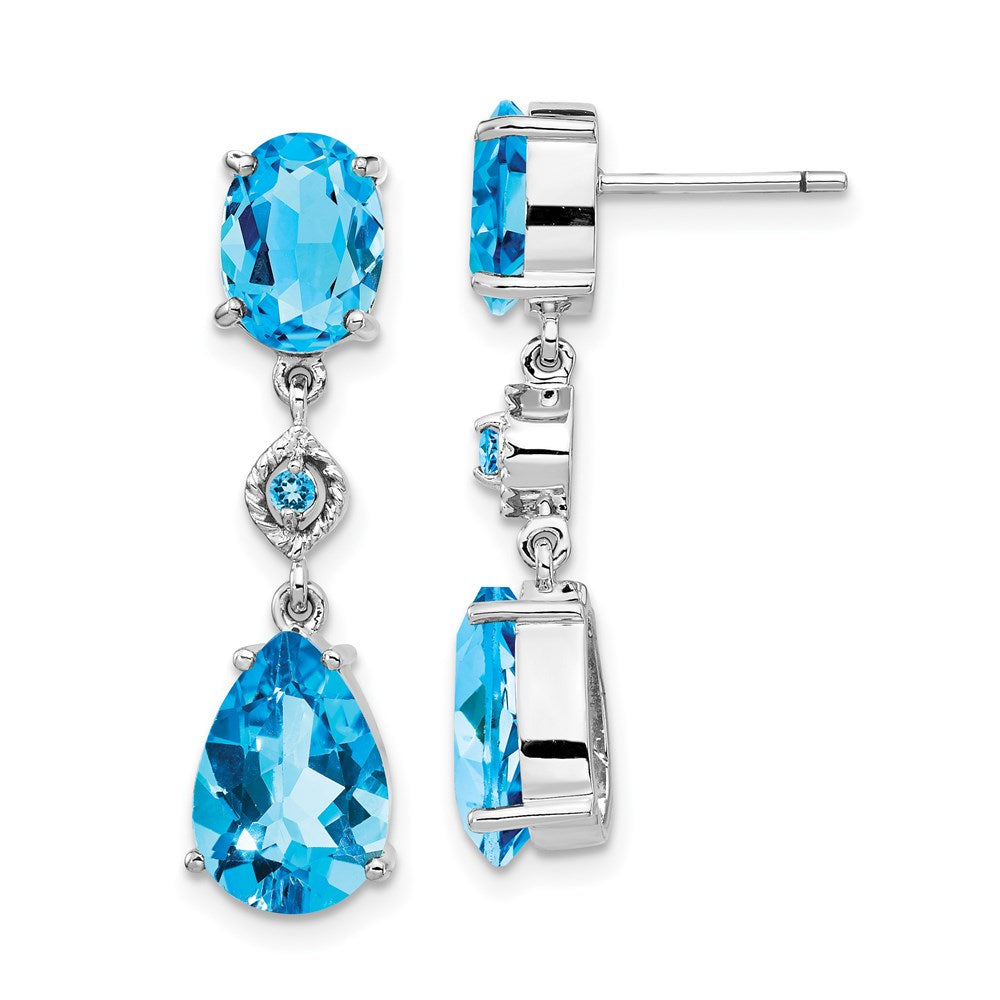14K White Gold Blue Topaz Dangle Earrings
