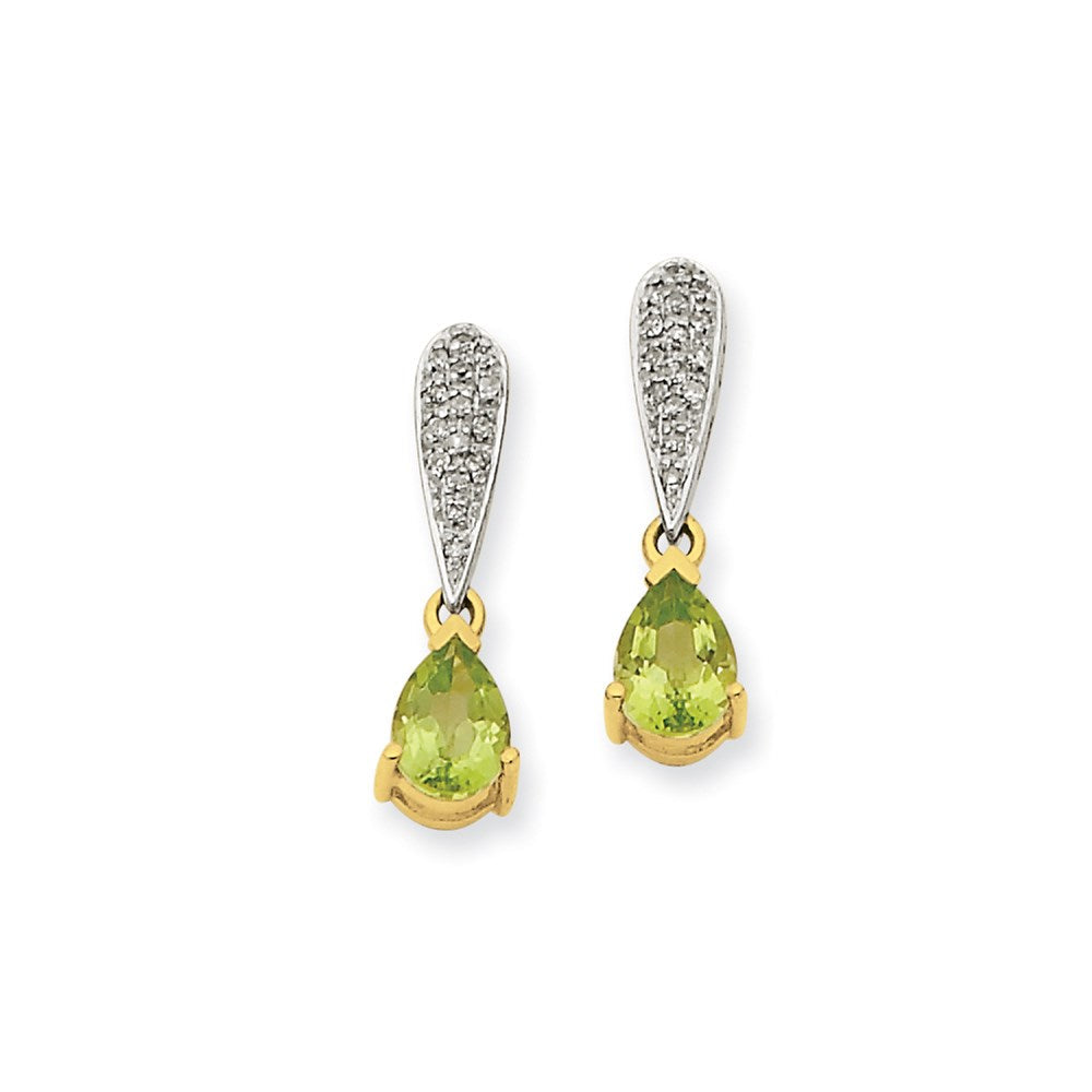 14k Yellow Gold Peridot & Real Diamond Dangle Earrings XE1682PE/A
