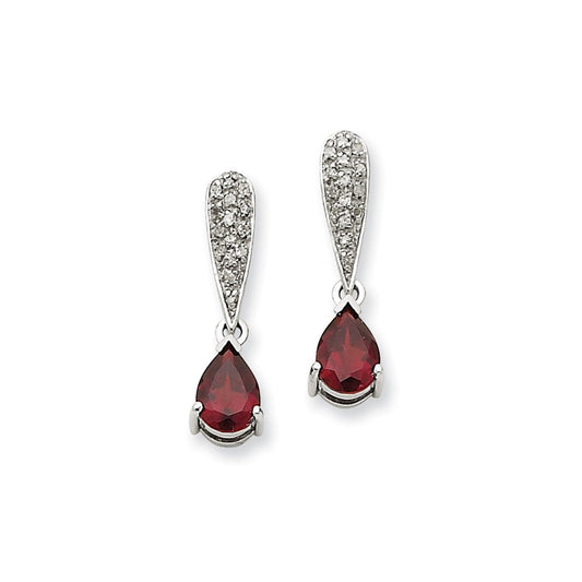 14k White Gold Garnet & Real Diamond Dangle Post Earrings XE1687GA/A