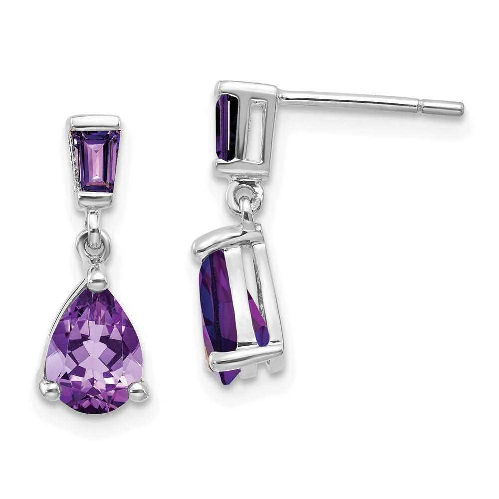 Solid 14k White Gold Simulated Amethyst Dangle Post Earrings