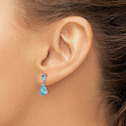 Solid 14k White Gold Simulated Blue Topaz Dangle Post Earrings