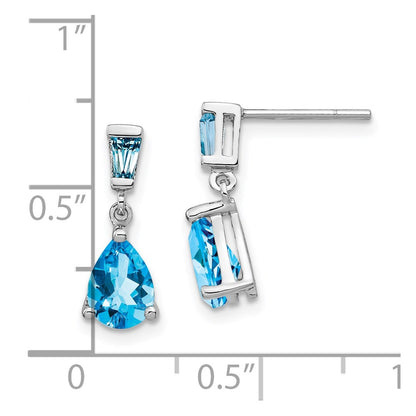 Solid 14k White Gold Simulated Blue Topaz Dangle Post Earrings