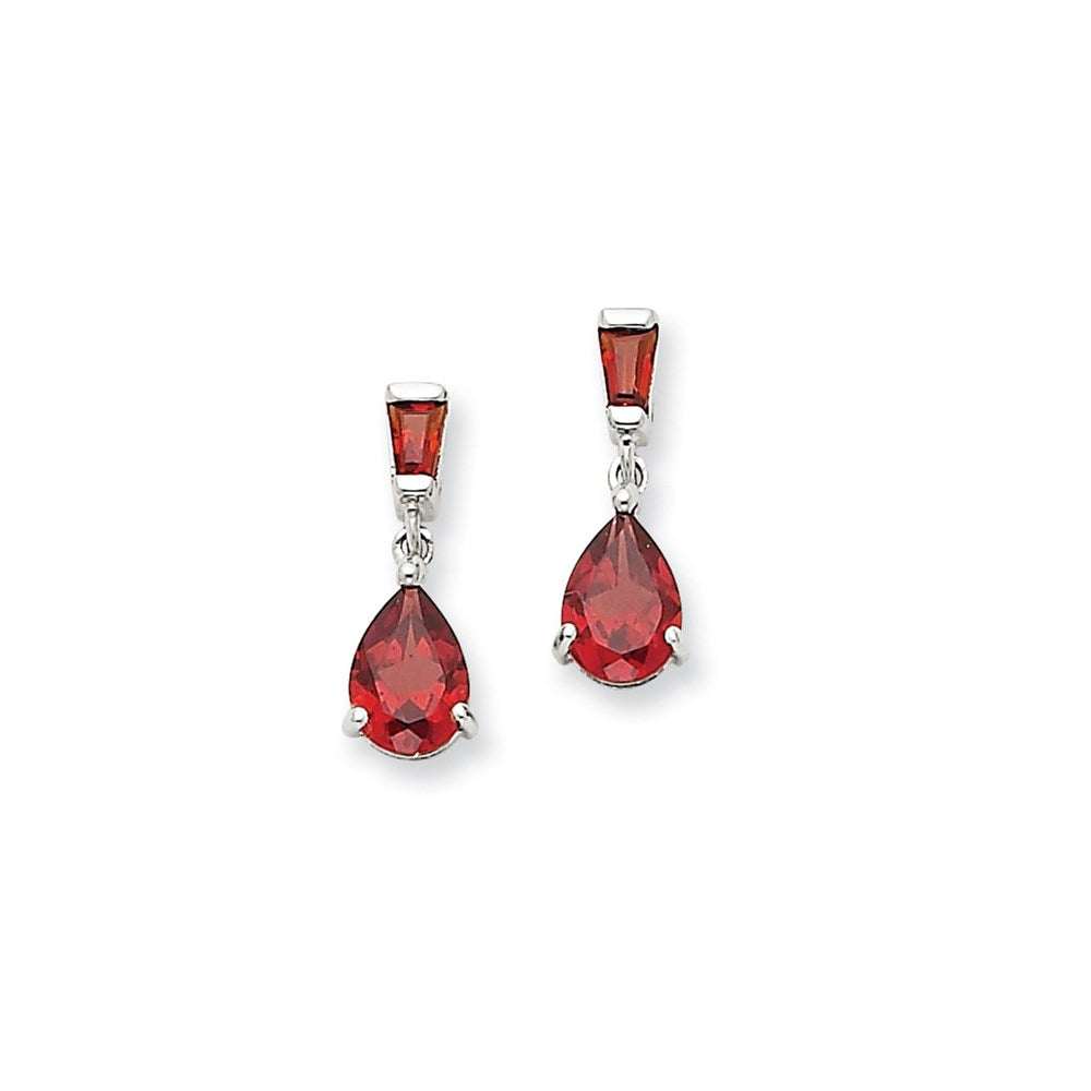 14k White Gold Garnet Dangle Post Earrings XE1693GA
