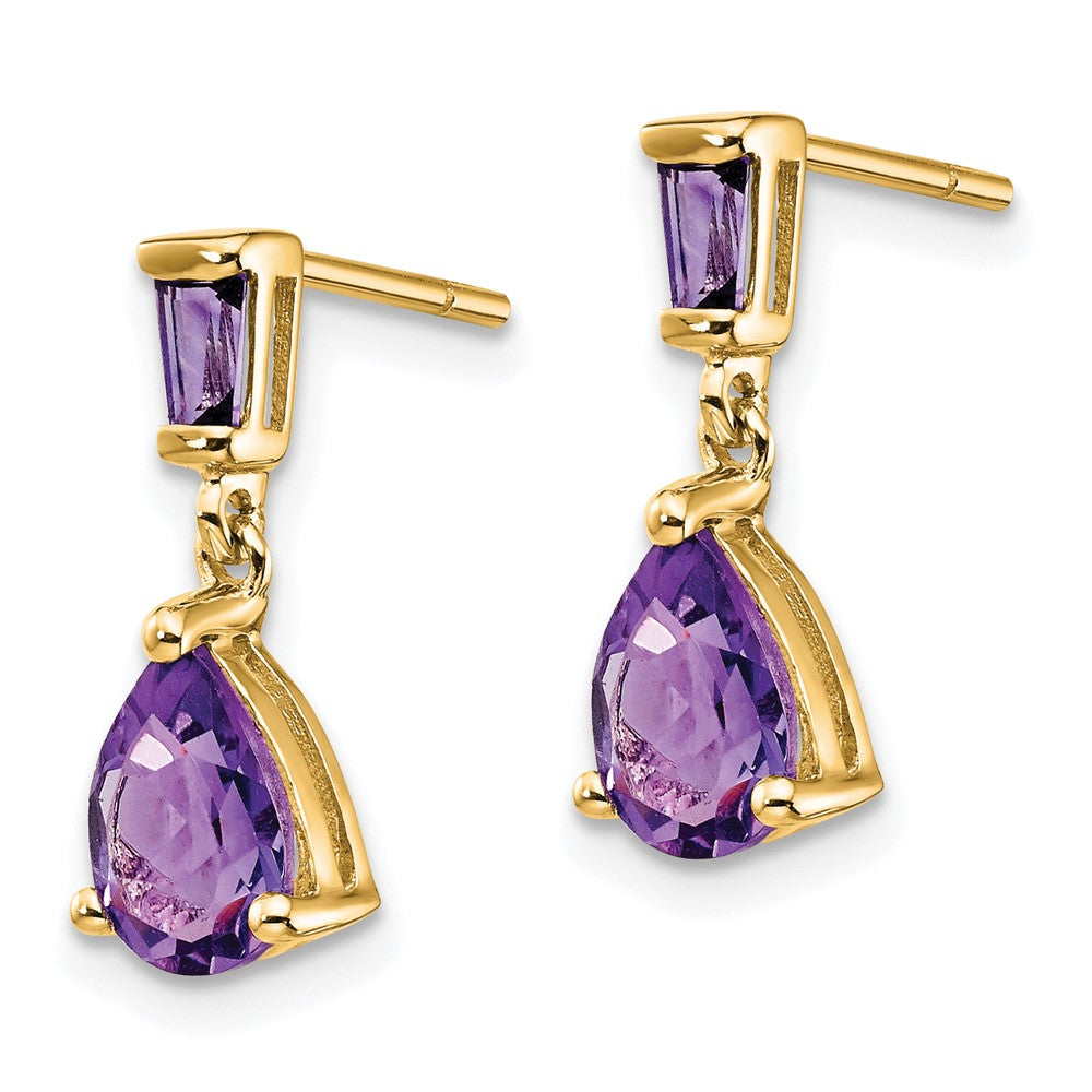 Solid 14k Yellow Gold Simulated Amethyst Dangle Post Earrings