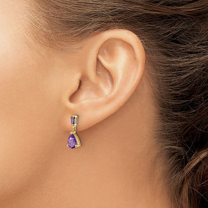 Solid 14k Yellow Gold Simulated Amethyst Dangle Post Earrings