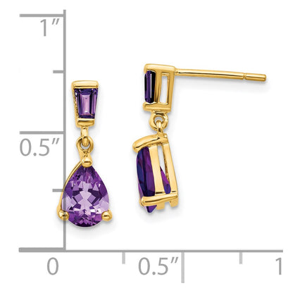 Solid 14k Yellow Gold Simulated Amethyst Dangle Post Earrings