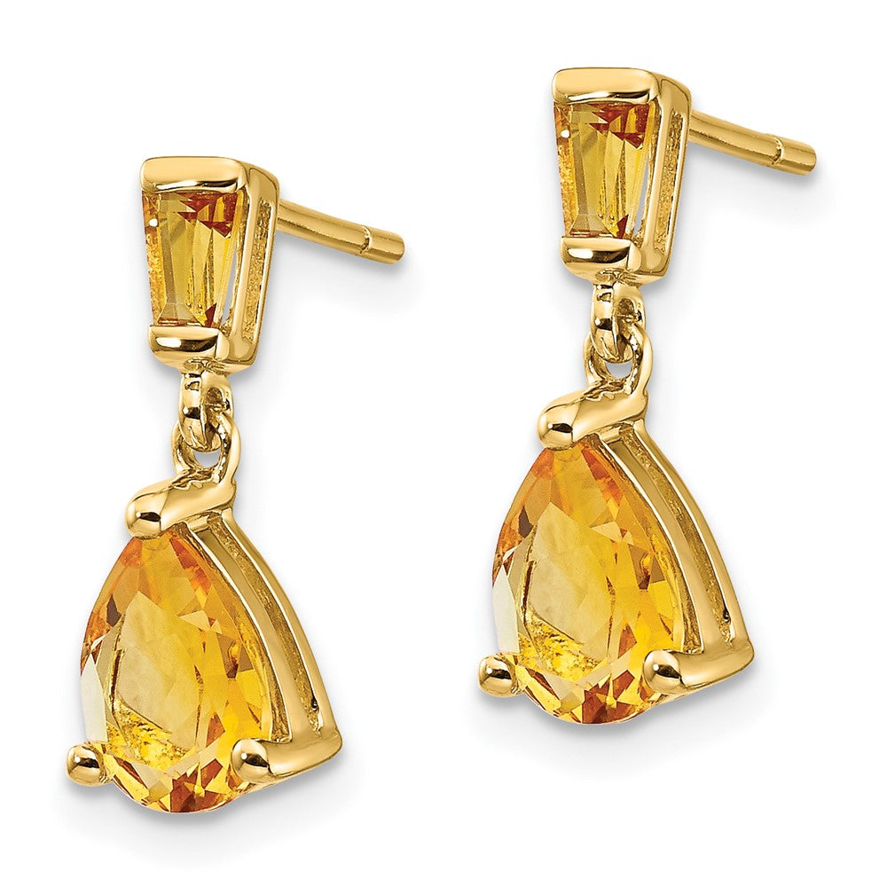 14k Yellow Gold Citrine Dangle Post Earrings