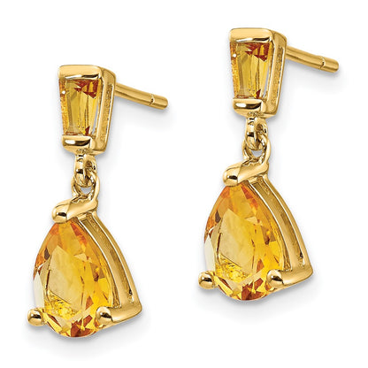 14k Yellow Gold Citrine Dangle Post Earrings
