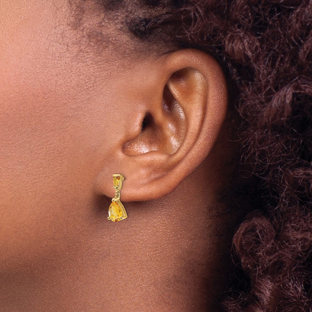 14k Yellow Gold Citrine Dangle Post Earrings