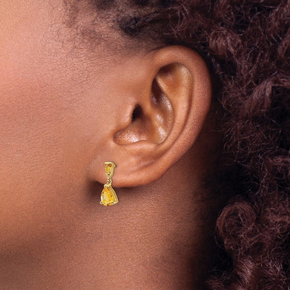 14k Yellow Gold Citrine Dangle Post Earrings