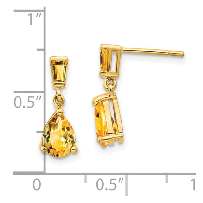 14k Yellow Gold Citrine Dangle Post Earrings
