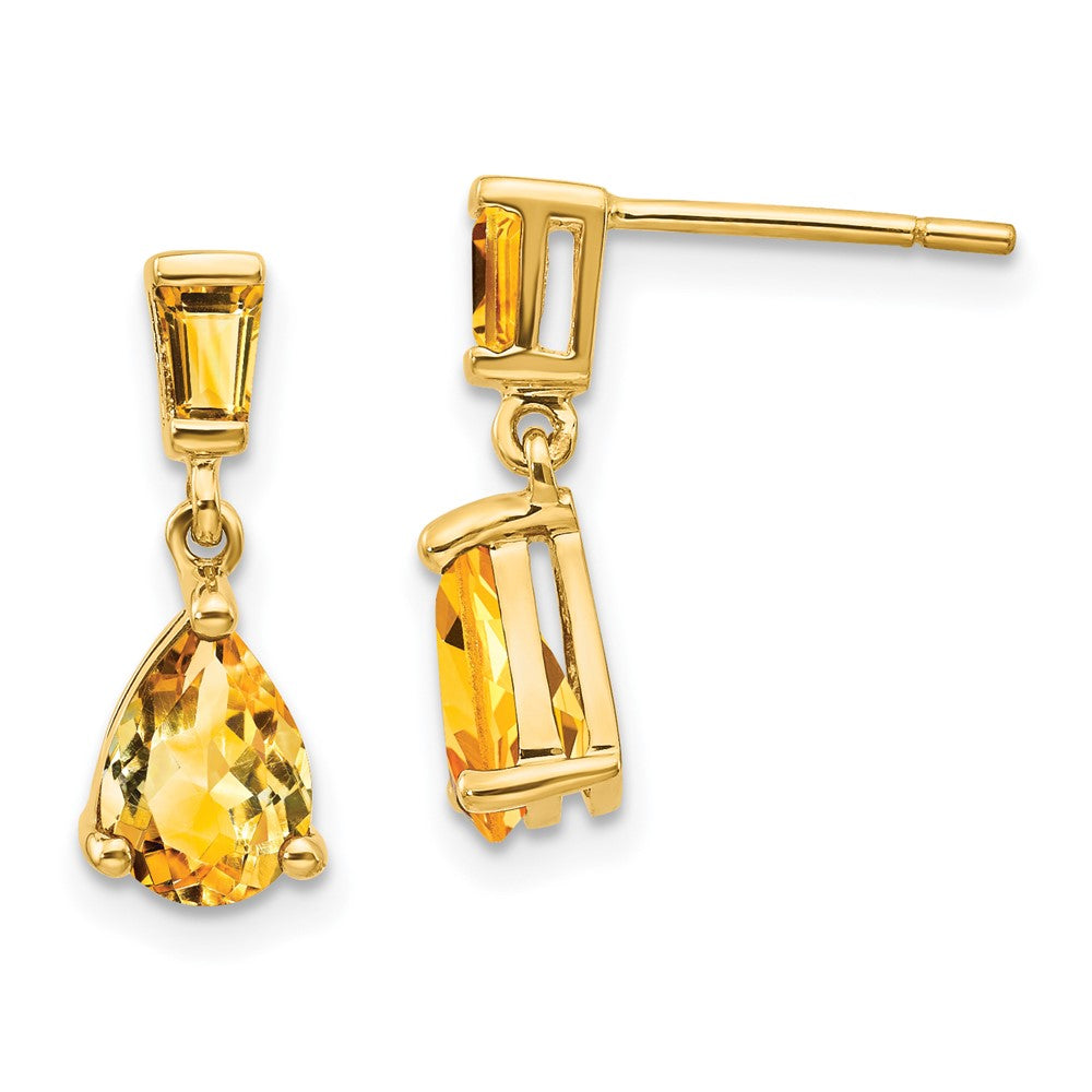14k Yellow Gold Citrine Dangle Post Earrings