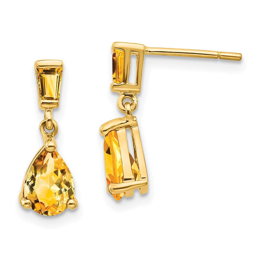 14k Yellow Gold Citrine Dangle Post Earrings