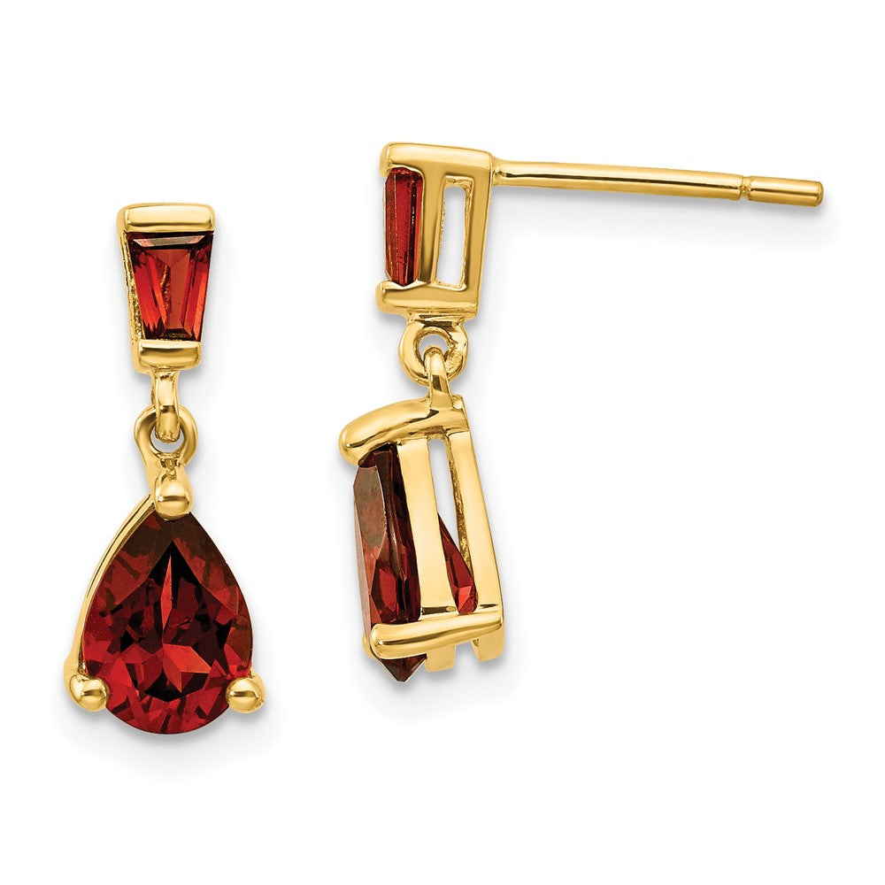 Solid 14k Yellow Gold Simulated Garnet Dangle Post Earrings