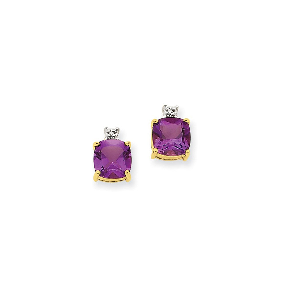14k Yellow Gold Amethyst & Real Diamond Post Earrings XE1702AM/A