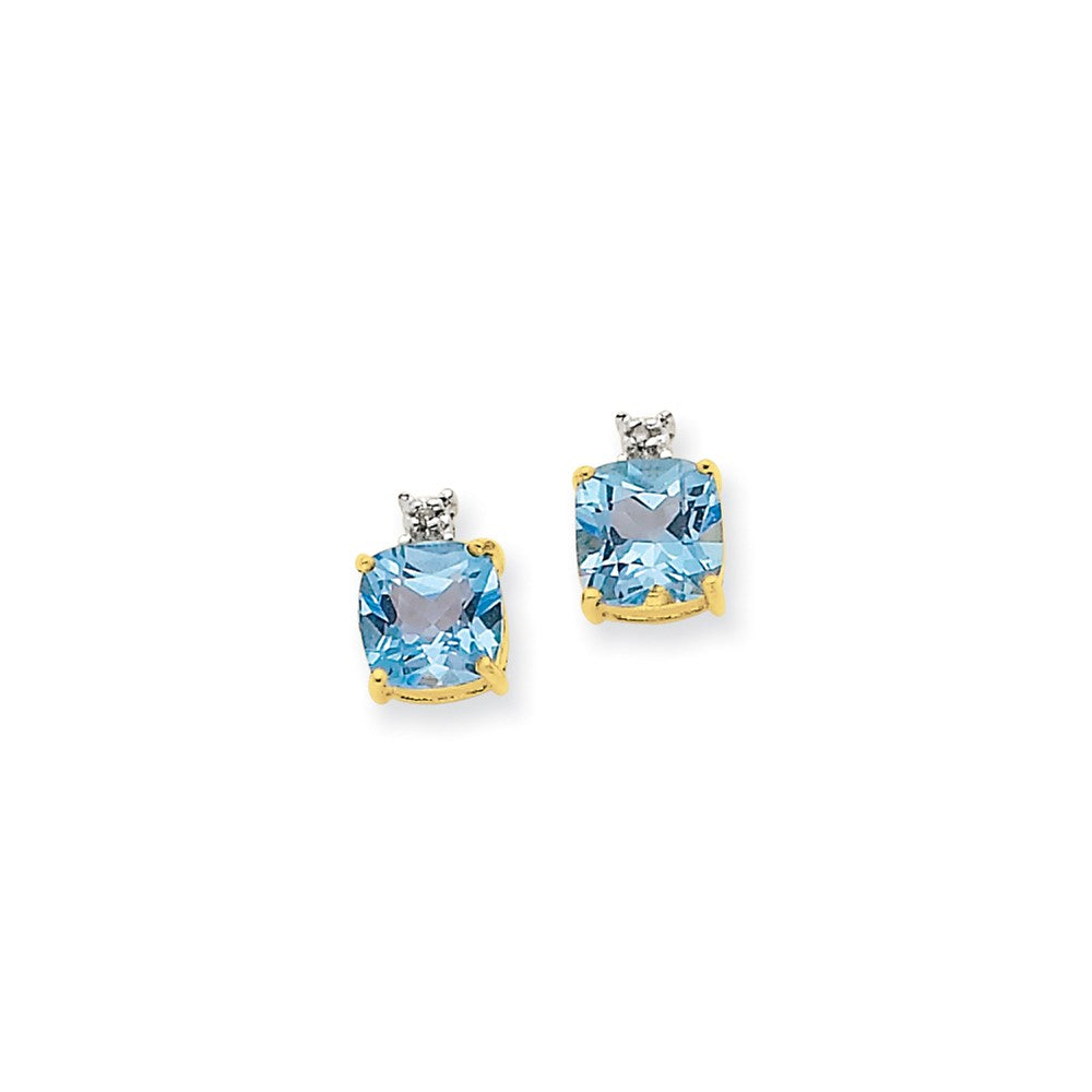 14k Yellow Gold Blue Topaz & Real Diamond Post Earrings XE1703BT/A