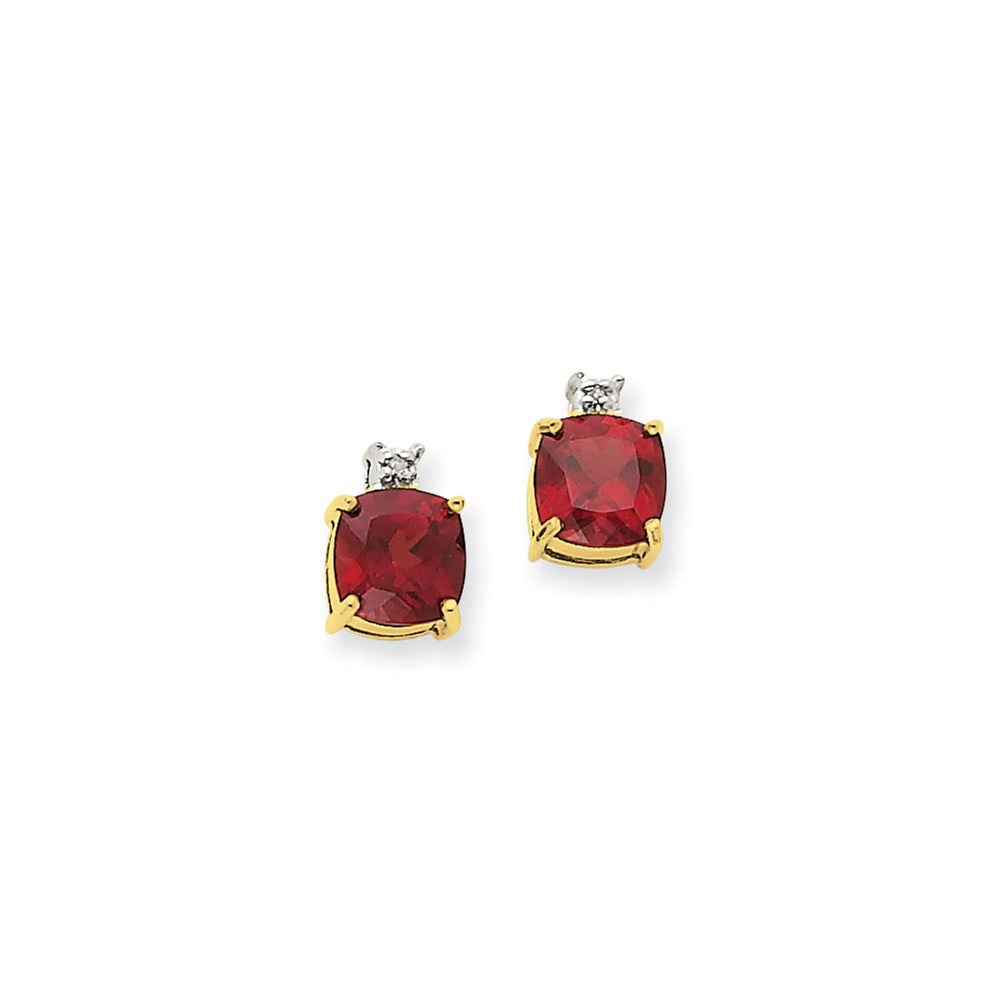 14k Yellow Gold Garnet & Real Diamond Post Earrings XE1705GA/A