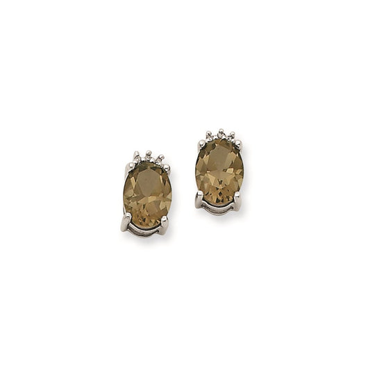 14k WG Smok Yellow Gold Quartz & Real Diamond Post Earrings XE1721SQ/A