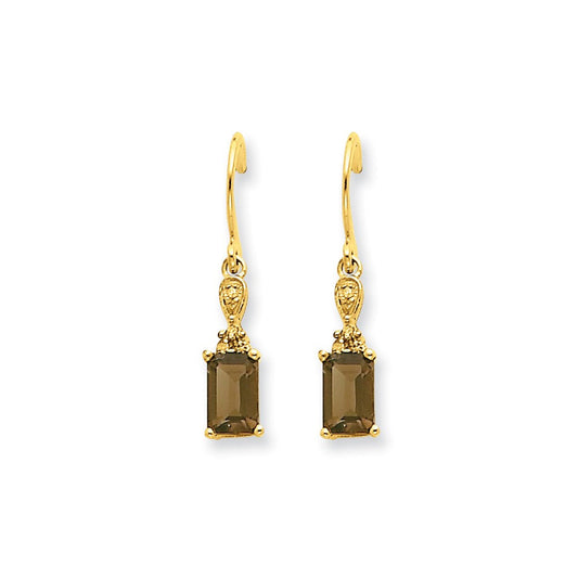 14k Yellow Gold Smok Yellow Gold Quartz & Real Diamond Dangle Earrings XE1750SQ/A