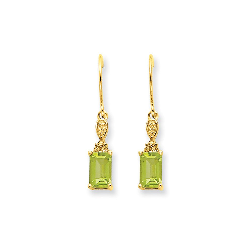 14k Yellow Gold Peridot & Real Diamond Dangle Earrings XE1751PE/A