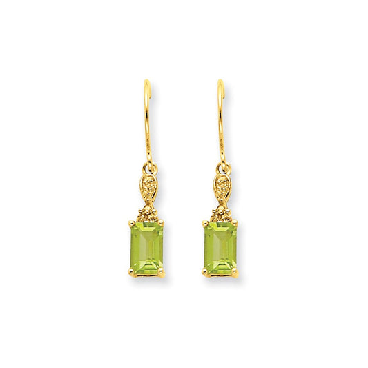 14k Yellow Gold Peridot & Real Diamond Dangle Earrings XE1751PE/A
