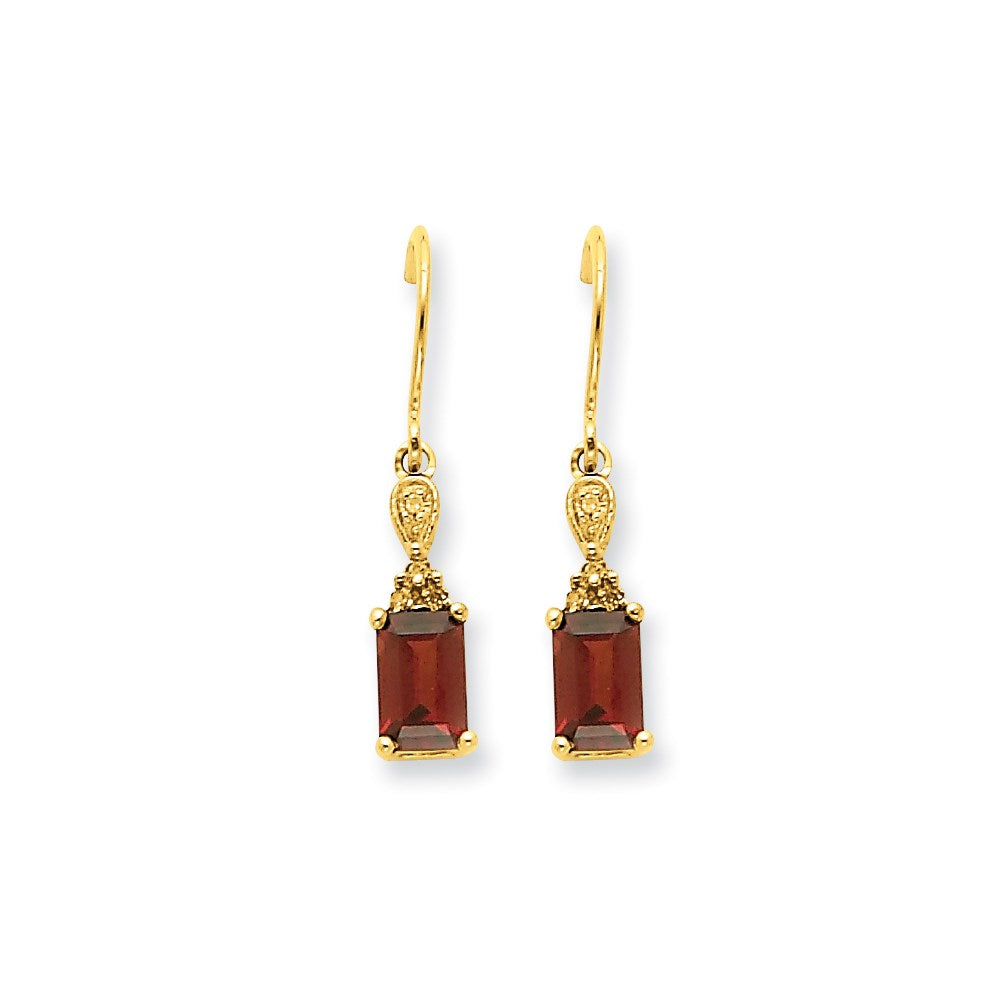 14k Yellow Gold Garnet & Real Diamond Dangle Earrings XE1752GA/A