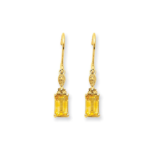 14k Yellow Gold Citrine & Real Diamond Dangle Earrings XE1753CI/A