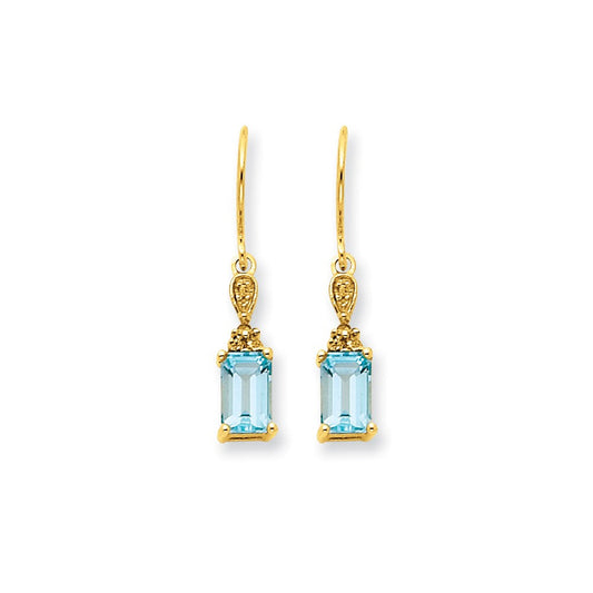 14k Yellow Gold Blue Topaz & Real Diamond Dangle Earrings XE1754BT/A