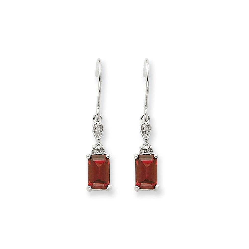 14k White Gold Garnet & Real Diamond Dangle Earrings XE1758GA/A