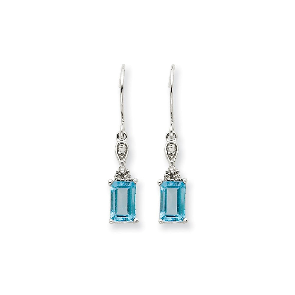 14k White Gold Blue Topaz & Real Diamond Dangle Earrings XE1760BT/A