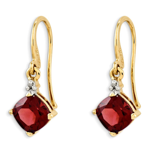 14k Yellow Gold Garnet & Real Diamond Dangle Earrings XE1763GA/A