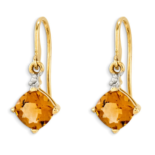 14k Yellow Gold Citrine & Real Diamond Dangle Earrings XE1764CI/A