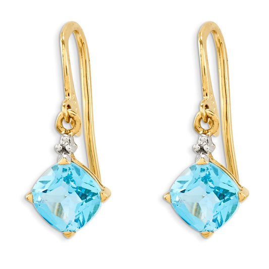 14k Yellow Gold Blue Topaz & Real Diamond Dangle Earrings XE1765BT/A