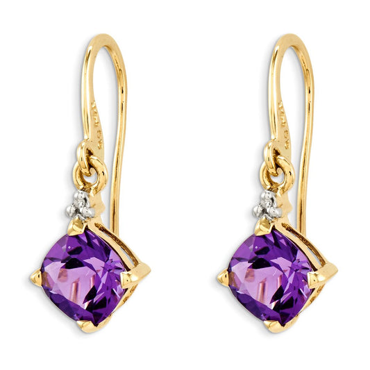 14k Yellow Gold Amethyst & Real Diamond Dangle Earrings XE1766AM/A