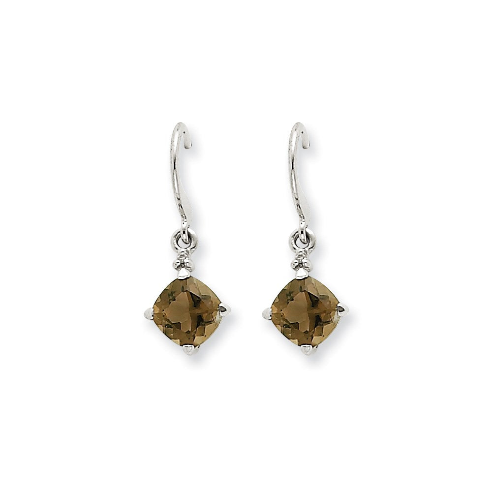 14k White Gold Smok Yellow Gold Quartz & Real Diamond Dangle Earrings XE1767SQ/A