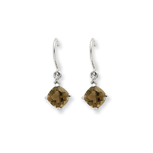 14k White Gold Smok Yellow Gold Quartz & Real Diamond Dangle Earrings XE1767SQ/A