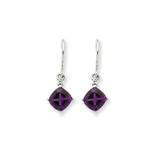 14k White Gold Amethyst & Real Diamond Dangle Earrings XE1771AM/A