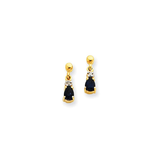14k Yellow Gold Blue Sapphire & Real Diamond Dangle Earrings XE1773S/A