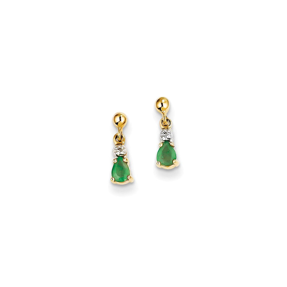 14k Yellow Gold Emerald & Real Diamond Dangle Earrings XE1774E/A