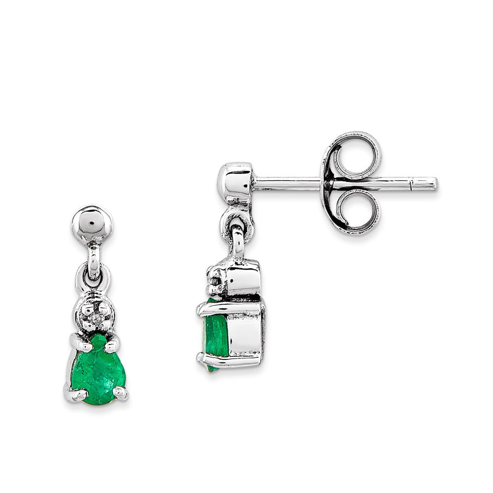 14k White Gold Emerald & Real Diamond Dangle Post Earrings XE1777E/A