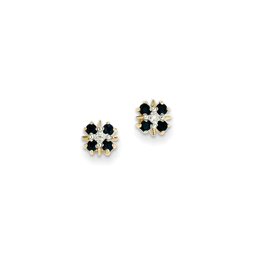 14k Yellow Gold Blue Sapphire & Real Diamond Post Earrings XE1779S/A