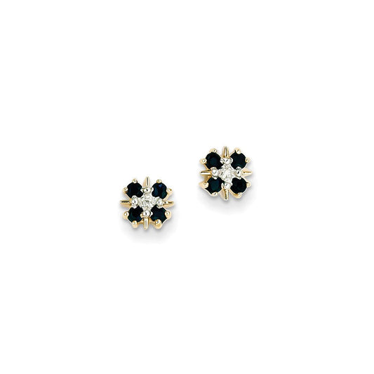 14k Yellow Gold Blue Sapphire & Real Diamond Post Earrings XE1779S/A