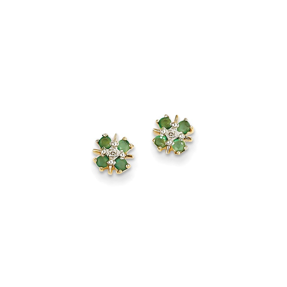 14k Yellow Gold Emerald & Real Diamond Post Earrings XE1780E/A