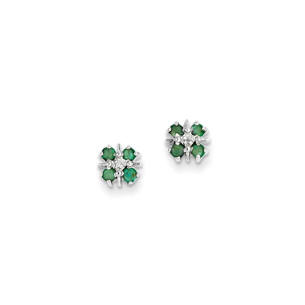 14k White Gold Emerald & Real Diamond Post Earrings XE1783E/A