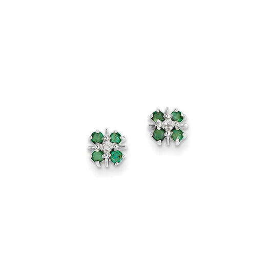 14k White Gold Emerald & Real Diamond Post Earrings XE1783E/A