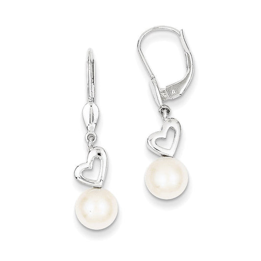 14K White Gold (7-8mm) Button FW Cultured Pearl Drop Earrings XE1784P