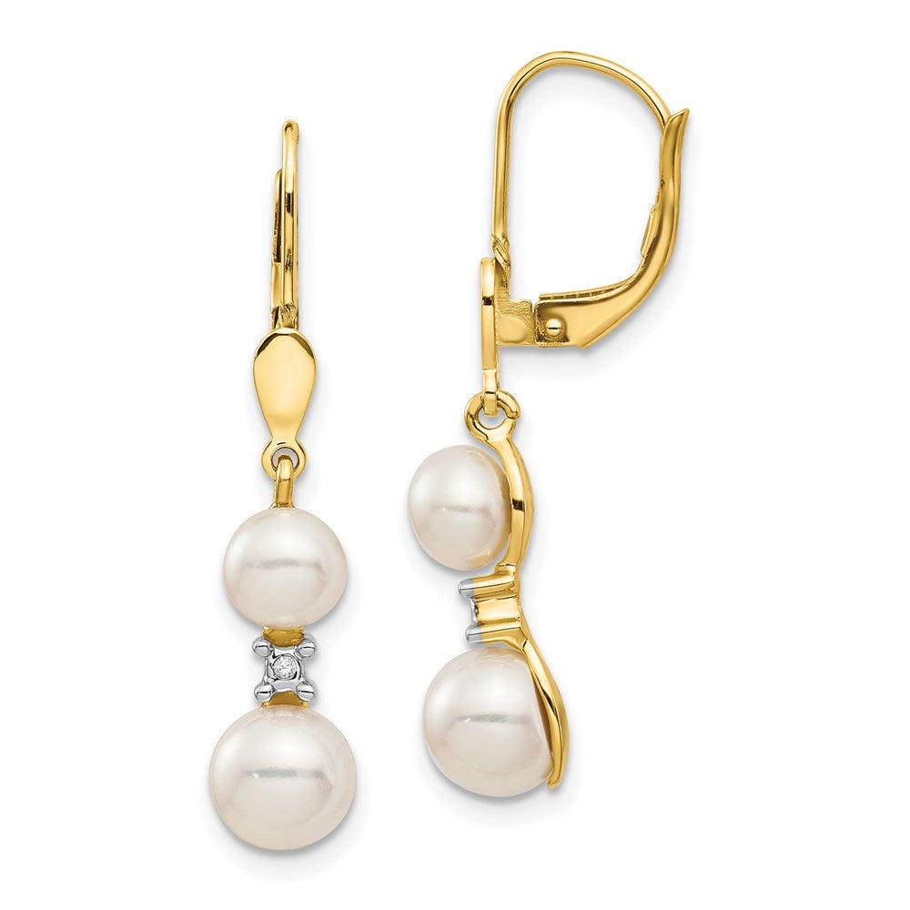 14K Yellow Gold FW Cultured Pearl & Real Diamond Leverback Earrings XE1785P/A